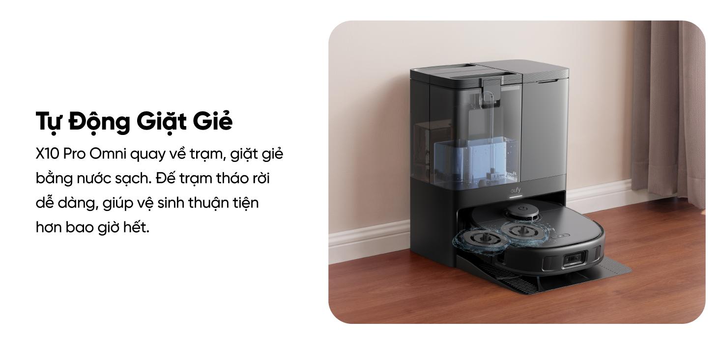 tự động giặt giẻ trên Robot hút bụi eufy X10 Pro Omni