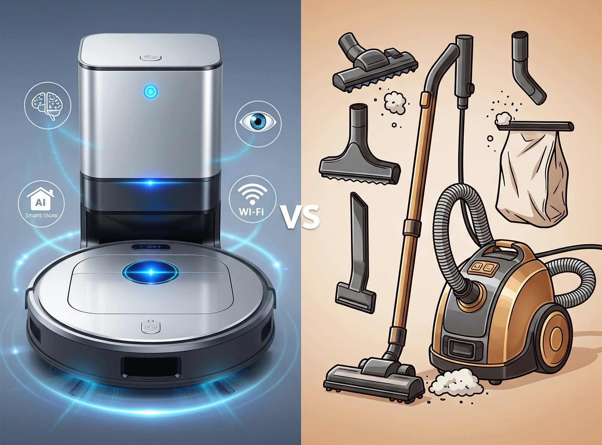 So sánh hiệu suất làm sạch của robot hút bụi và máy hút bụi truyền thống